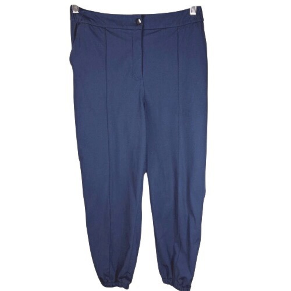 Lululemon Button Women's Dress Pants 31 Navy Blue Elastic Waist 7/8 Office Golf